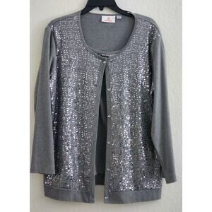 TOP/CARDIGAN-QUACKER FACTORY-Gray-One Piece Tank & Cardigan-Sequins-Size LRG